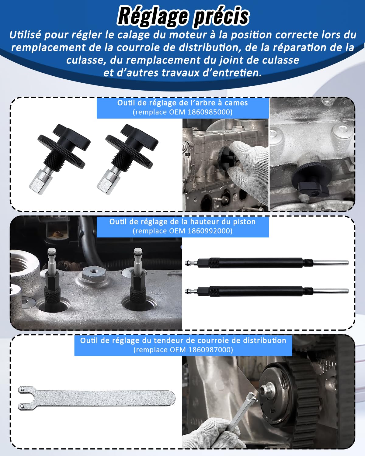 Kit d'outils de réglage Moteur Arbre à cames et Courroie de Calage Distribution Compatible avec Fiat, Alfa Romeo, Lancia 1.2 1.4 16V, T-Jet. OEM 1860985000, 1860987000, 1860992000, 2000004500