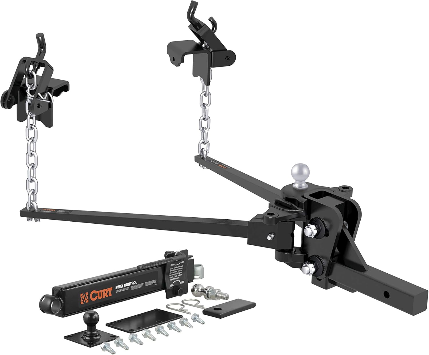 CURT 17322 Short Trunnion Bar Weight Distribution Hitch with Sway Control, Up to 10K, 2-In Shank, 2-5/16-Inch Ball