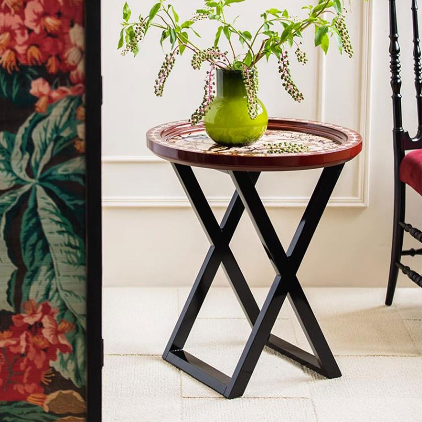 Stolik boczny do sofy Stolik boczny z malowanym blatem, mały stolik końcowy do salonu, sypialni, balkonu, biura, nowoczesny litego drewna nocny Home Decor(Red)