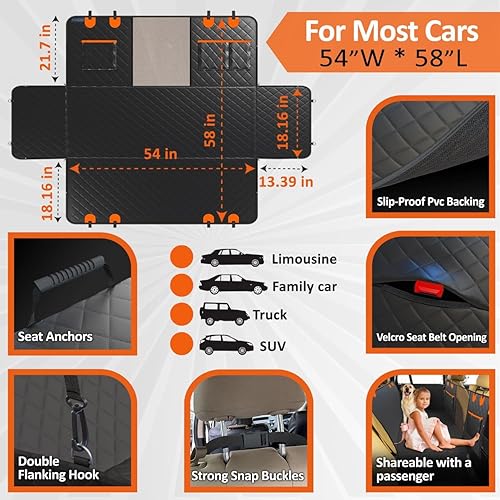Miniatura 8 de Funda de asiento trasero de automóvil impermeable, resistente a los arañazos para perros y mascotas. Protector de asiento trasero para automóviles