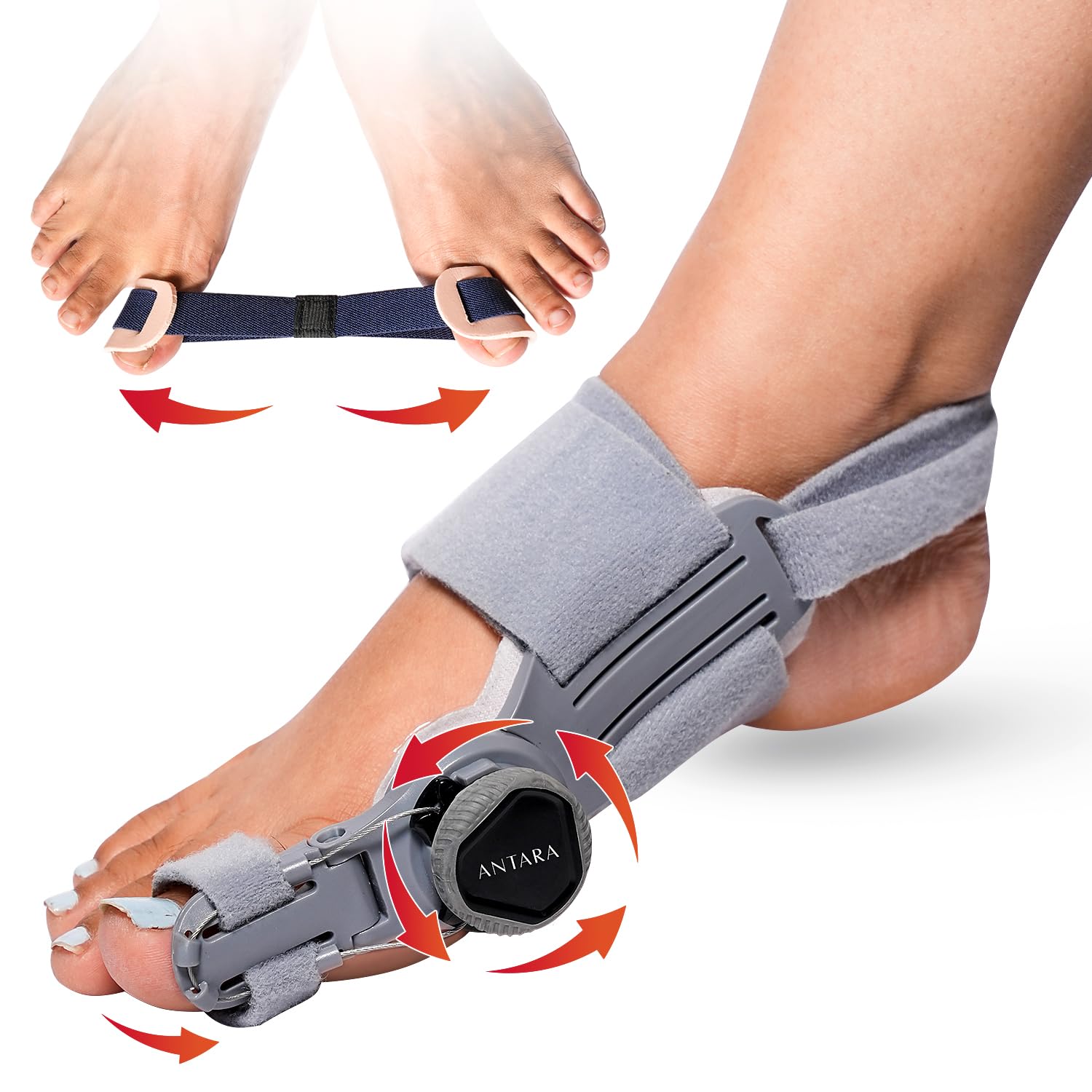AGEasy Antara Bunion Corrector | Orthopedic Adjustable Bunion Splint for Men & Women | Toe Corrector with Rotating Knob, Universal Fit for Left & Right Foot | Leg Finger Straightener | Free Toe Exerciser (1)