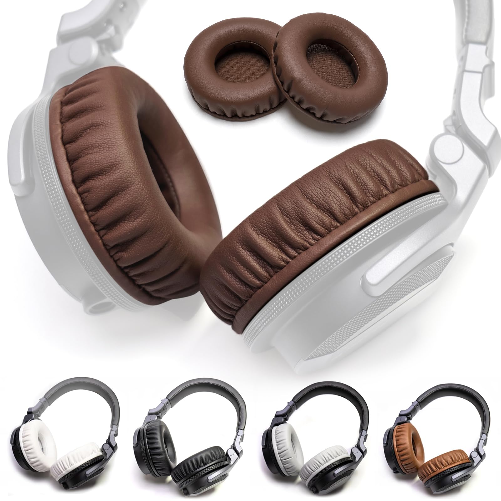 Thick Soft Protein Leather Ear Pads Foam Cushion Cover Replacement Pads Compatible with Pioneer HDJ CUE1 Cue One,HDJ500 DJ Headphone Headset (Brown Ear Pads L,R)
