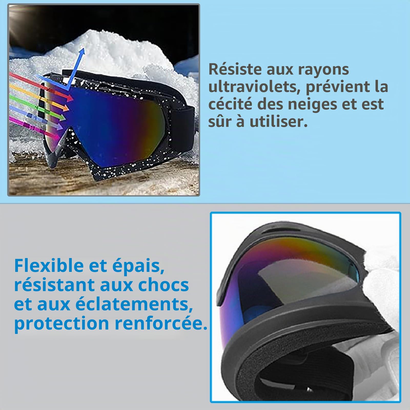 DONGZQAN Masques et Lunettes de Ski, Lunette de Ski Otg, Protection Uv400 Masques de Snowboard pour Hommes & Femme