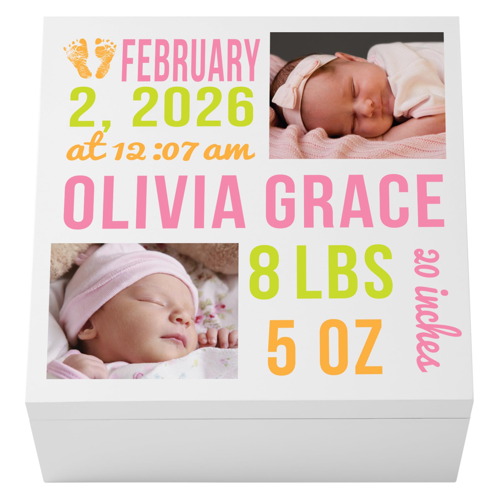 Let's Make Memories Personalized Photo Keepsake Box for New Baby - Memento Storage - Memories Box - Nursery Decor - 12" Sq x 6" H - Bundle of Love -