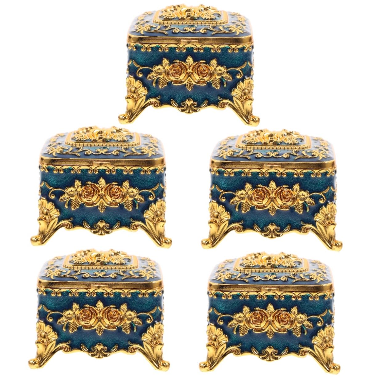 Alipis 5piezas Caja De Joyas Vintage Diseño De Rosa Relieve Organizador De Joyas Almacenamiento Para Anillos Pendientes y Collares Para Decoración y Uso Diario