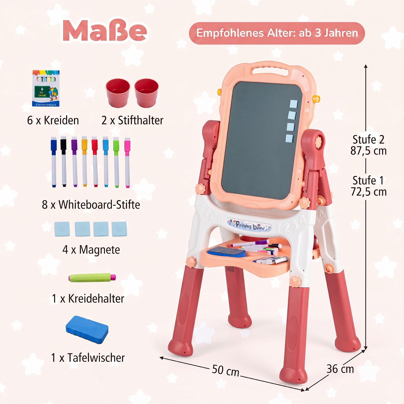 COSTWAY 4-in-1 Kindertafel, Doppelseitige Kinderstaffelei (Pfirsichrosa)