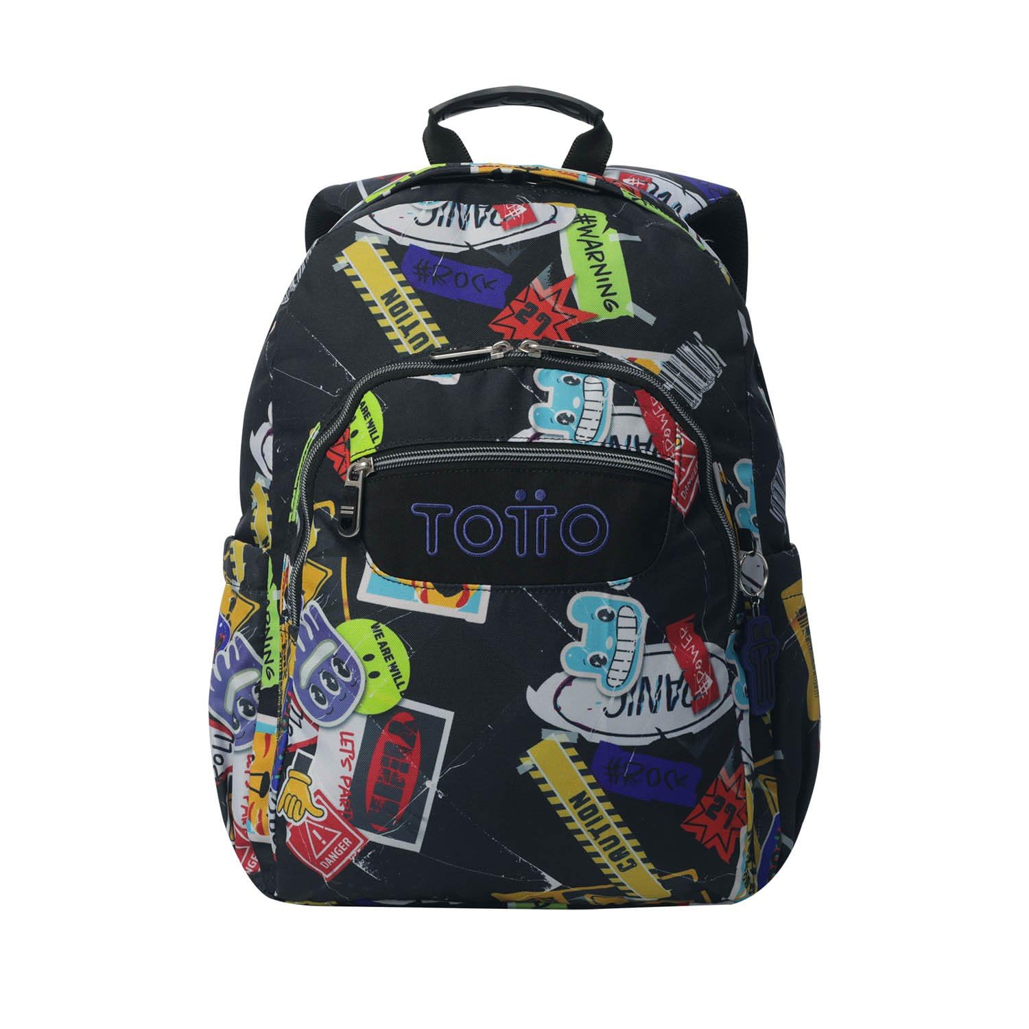 TOTTO - Mochila Escolar Adaptable a Carro, Modelo Acuareles, Capacidad 20 L, Bolsillo para Pc 14", 2 Bolsillo Botella, Espaldar Ergonómico con Flujo de Aire, Cómodas Correas en S, Estampado Sticky