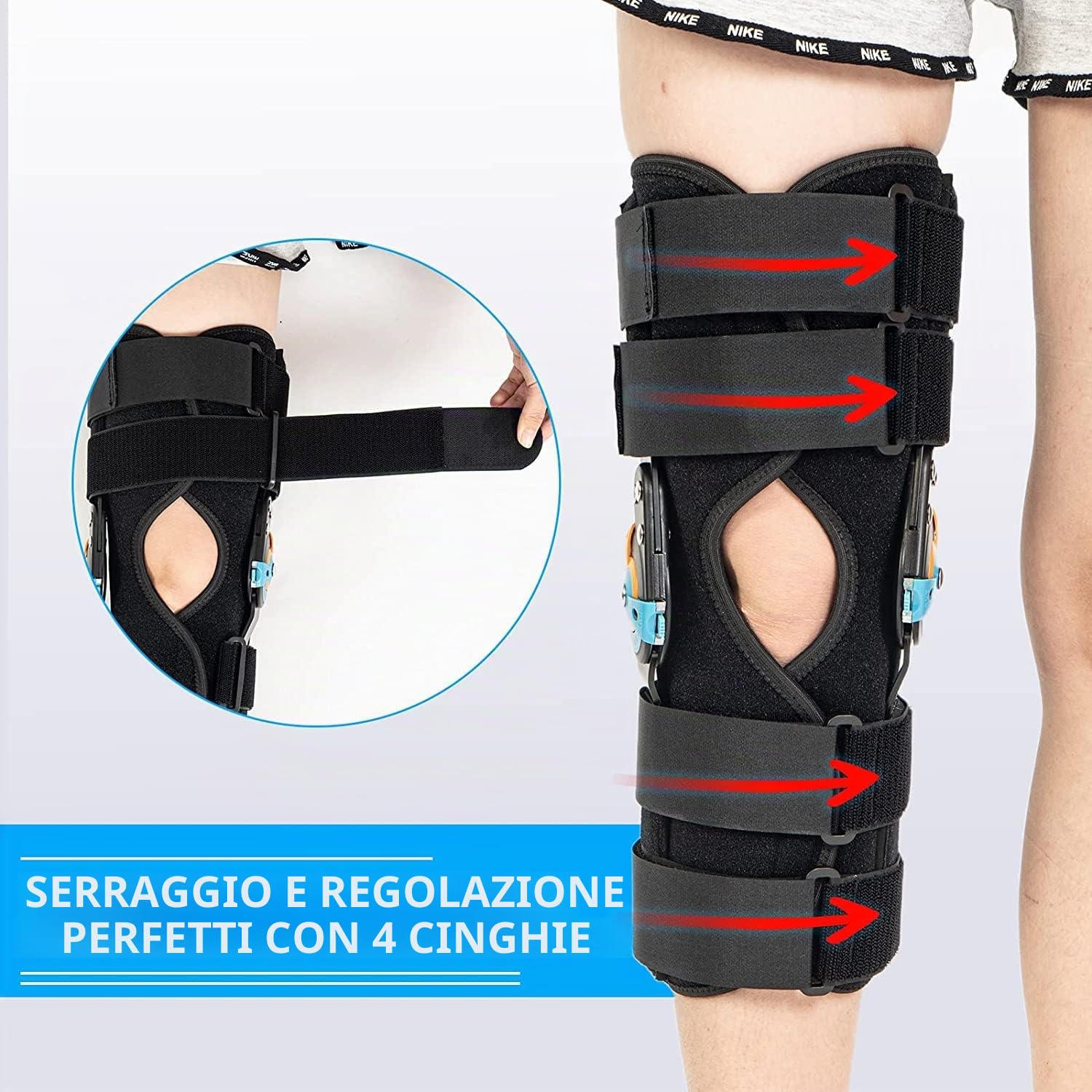 Tutore per ginocchio corto regolabile, stabilizzazione ROM, immobilizzatore post-operatorio per ginocchio regolabile, con stabilizzatori laterali per le gambe, per lacerazioni del menisco, uomini e