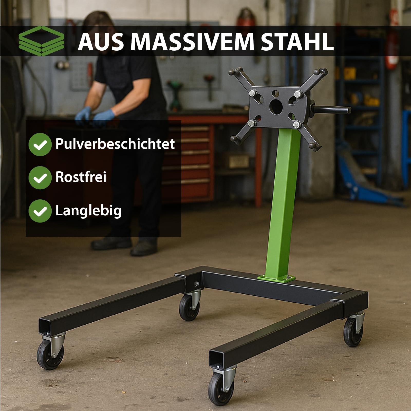 TRUTZHOLM Motorständer Stahl Tragkraft 900 kg 6 Lenkrollen Tragkraft 550 kg 2 Bockrollen 2 Lenkrollen 360° drehbarer Montagekopf Montageständer mit Flexibler Aufnahme für Motoren Getriebe (38637)