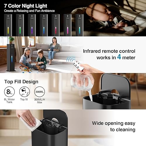 Miniatura 9 de Smart Humidifiers Large Room Bedroom Home, 2.11Gal(8L) Quiet Top Fill Cool Mist Humidifier, Smart App & Remote Control, 3 Speed Humidifier with 360