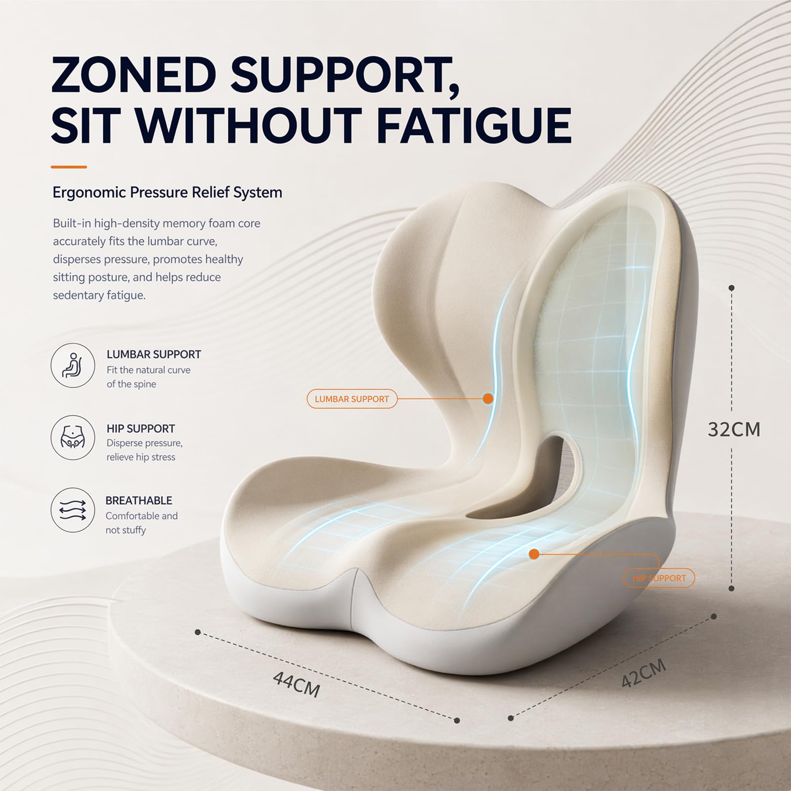 Sitzkissen Orthopädisch, Ergonomisches Sitzkissen mit Rückenlehne, Memory Foam L-förmige Integrierte, Steißbeinkissen, Sitzpolster für Bürostuhl, Rollstuhl & Auto Ischias (Beige)
