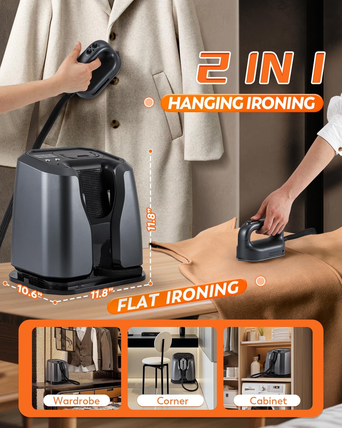 2200W Professional Steam Station, Dual Rapid Heat System, 1.2L Tank for 65mins Steam, 4 Steam Settings, Steam & Dry Iron Modes, Auto Shut-Off, Silver-Grey, Clothing Iron for Home