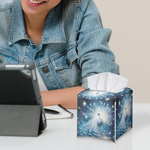 Miniatura 6 de AFPANQZ Funda de piel sintética para caja de pañuelos con estampado de pavo real, dispensador de papel facial, funda cuadrada de piel sintética para