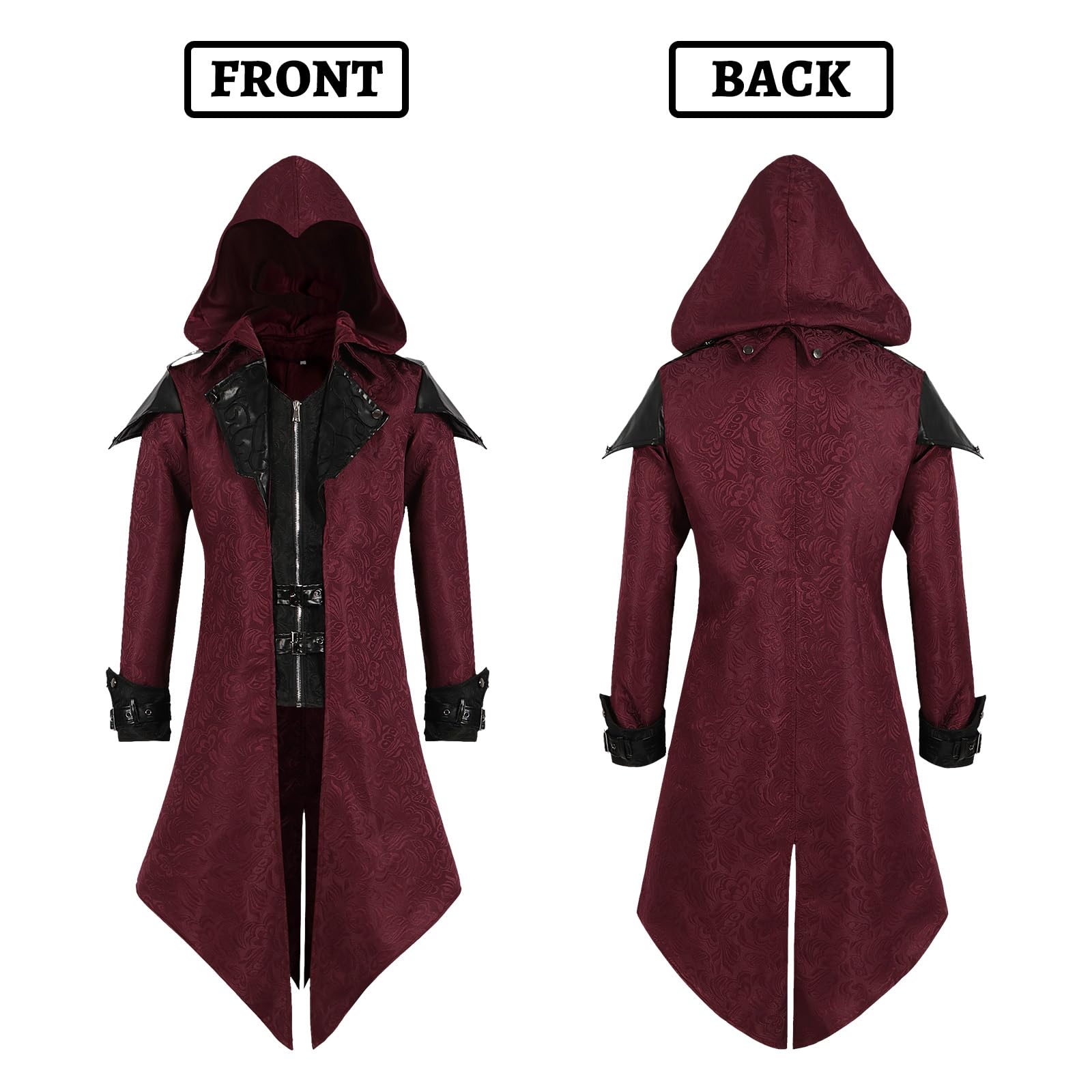 Veste steampunk médiévale avec capuche, manteau gothique, manteau médiéval, costume d'Halloween, vêtements de renaissance, veste de frack vintage