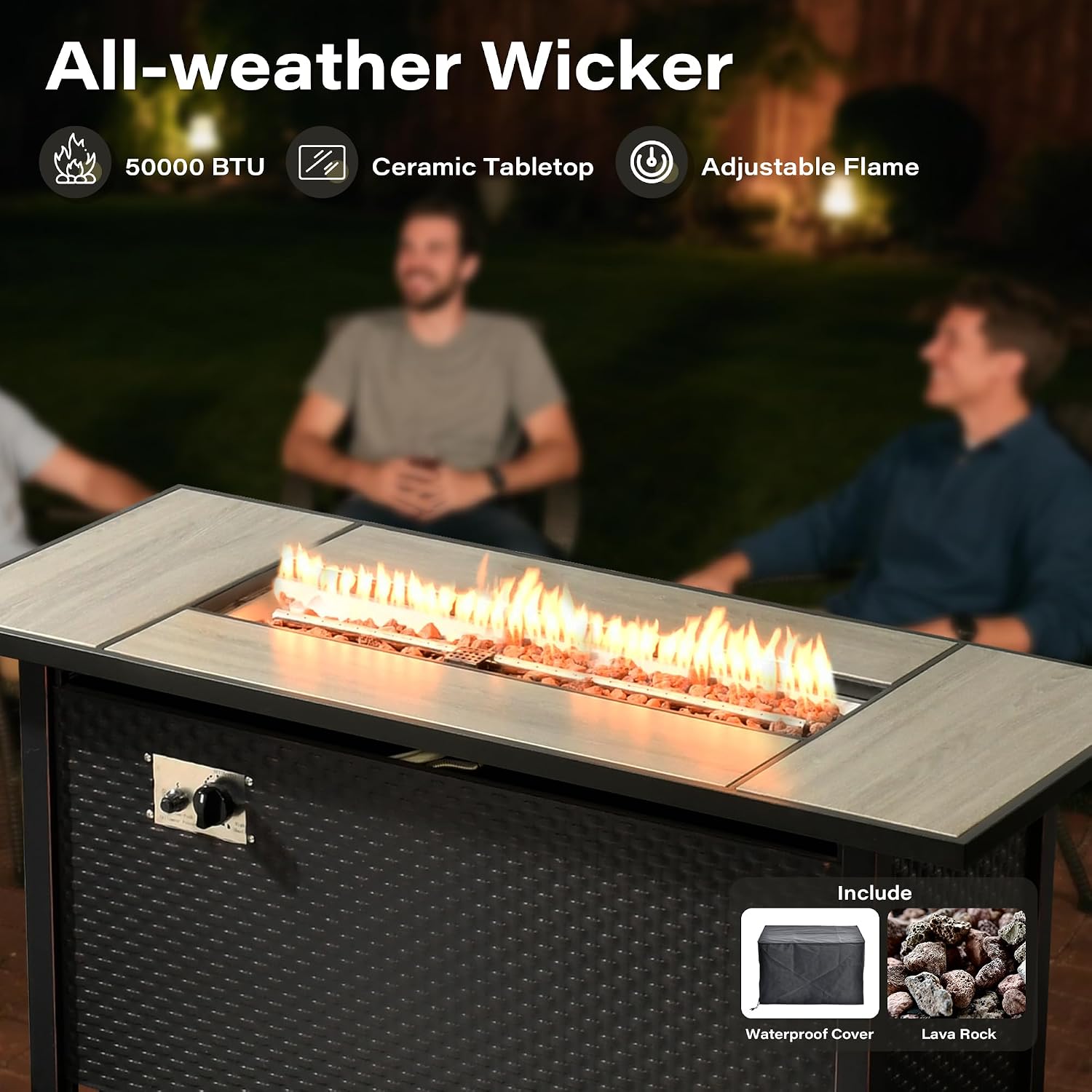 11 Pieces Outdoor Sectional Patio Furniture Set with 54" Fire Pit,Wicker Conversation Sets Rattan L Shaped Couch Swivel Rocking Chairs,Modular Outdoor Sofa for Porch Balcony Backyard Orange