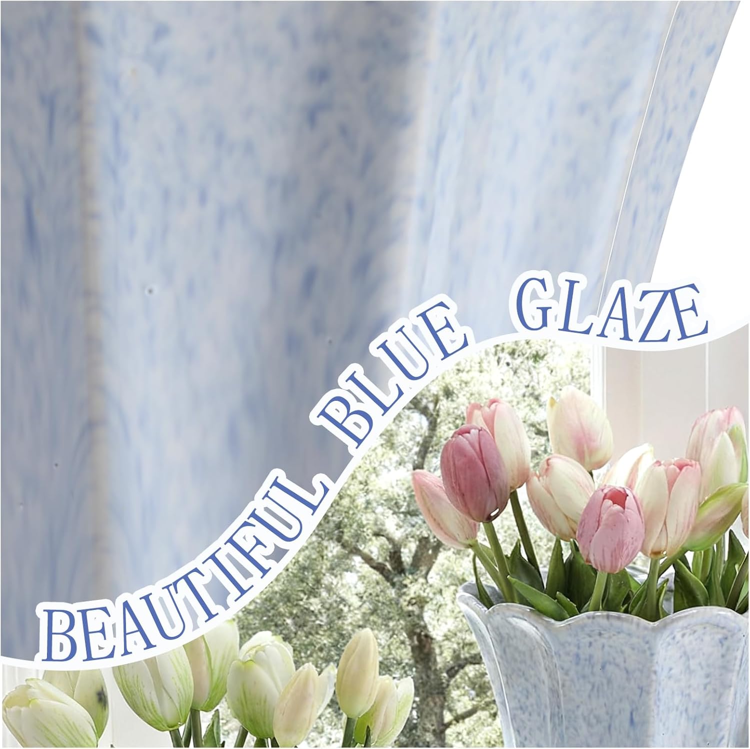 Honeydak 2 Pcs Fluted Ceramic Pots for Plants Indoor 7.5 x 6.5 Inches Spring Easter Scalloped Stylish Ceramic Planters Fluted Tulip Cachepots Blue Flower Pots Home Garden Patio Office Outdoor Planter