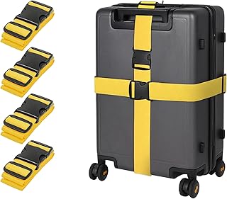 4 Pieces Heavy Duty Adjustable Luggage Straps with 2 Stage Buckle Travel Bag Closer Accessory (Yellow)