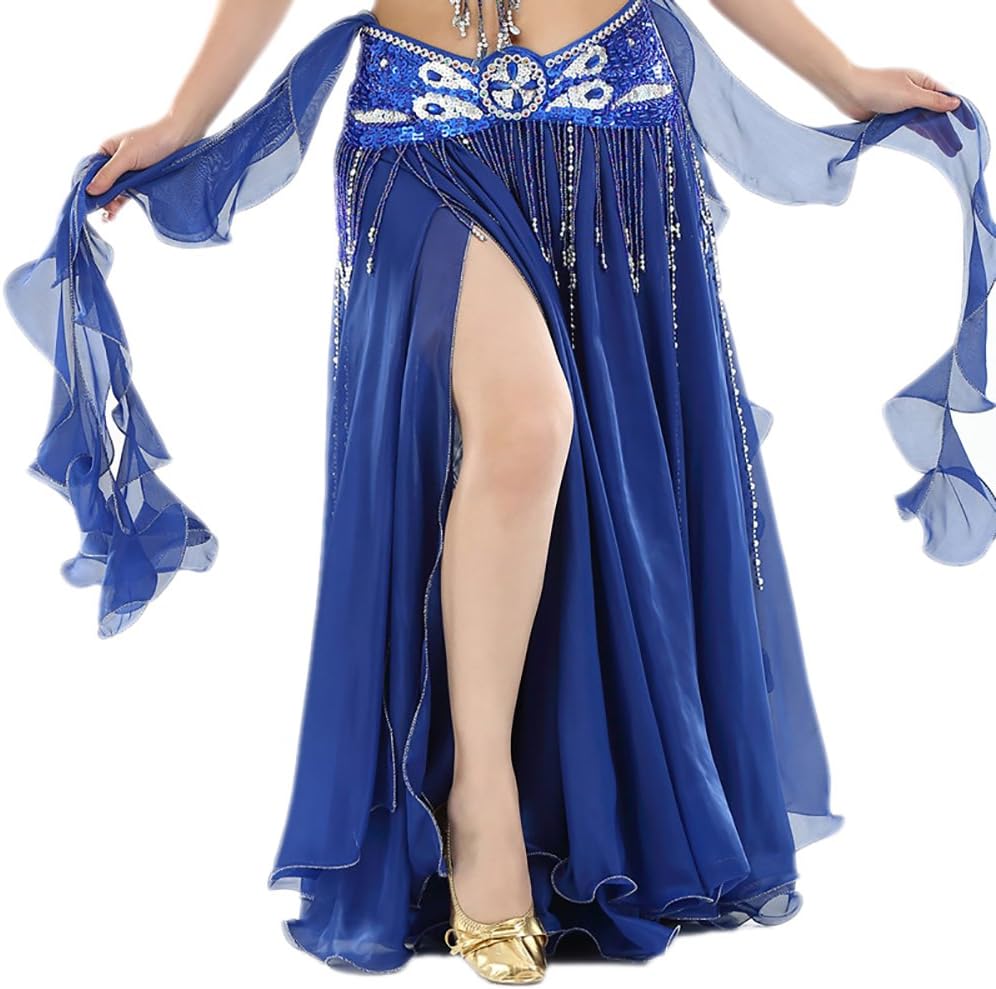 Whitewed Chiffon Long Belly Bollywood Dance Gypsy Costume Wear Skirts with Slits