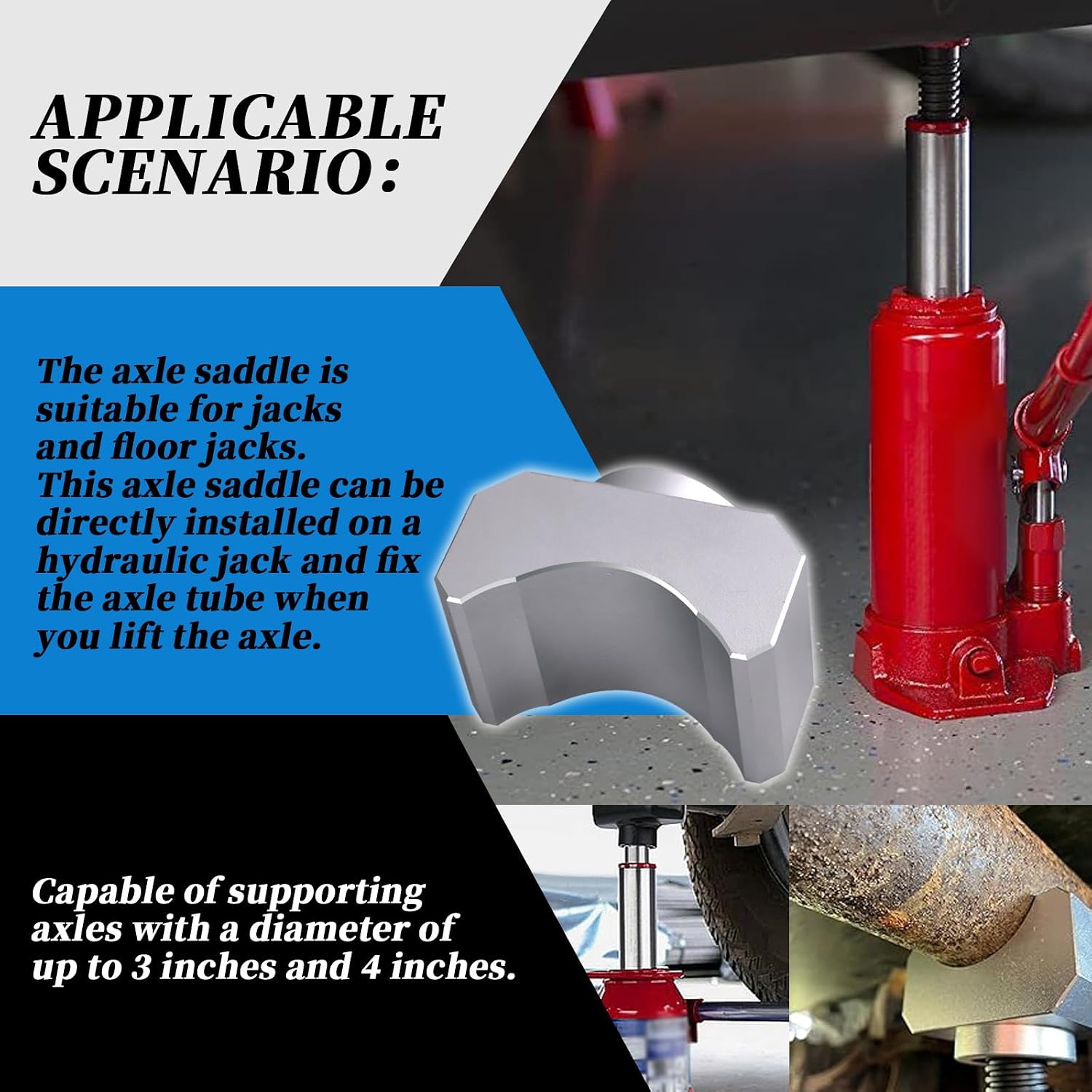 Jack Axle Adapter Lifting Saddle Suitable for 3" and 4" axle，Compatible with Bottle Jack Tools/Floor Jack Tools-Suitable for Jack Lifting Platforms of 1.5 inches or Smaller(Billet Aluminum)