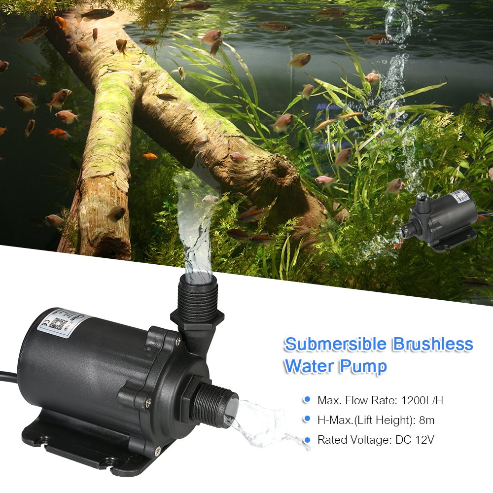 Bomba de agua sin escobillas DC12V 1200L/H para sistemas hidropónicos de peceras de acuario