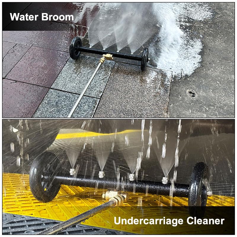 Attacco per idropulitrice a doppia funzione, 4000 psi, acqua calda e fredda max 100 °C, scopa per idropulitrice con 3 bacchette di estensione e 4 ugelli