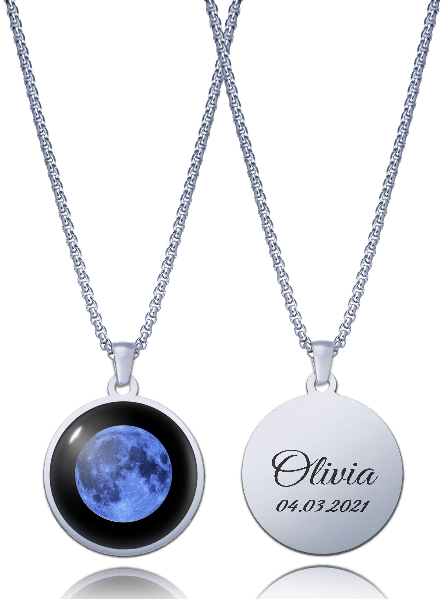 Custom Moon Phase Necklace for Women – Personalized Night Sky Jewelry with Name, Initial & Date Engraved – Unique Lunar Gift for Mom, Daughter, or Her