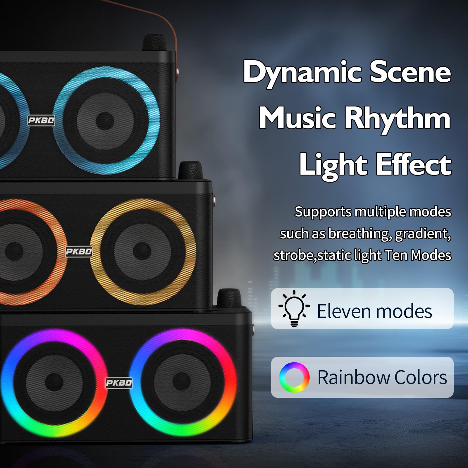 PKBD Machine de Karaoké avec Support pour Téléphone/Tablette, Système de Karaoké Portable avec 2 Microphones sans Fil/Lumières LED/Système de Sonorisation pour Fête à Domicile, Cadeaux d'anniversaire