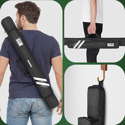 Miniatura 7 de Estuche para Taco de Billar, Funda Suave para Taco de Billar 1x1 que Contiene 1 Culata y 1 Flechón con Bolsillo con Cremallera para Taco, Bolsa