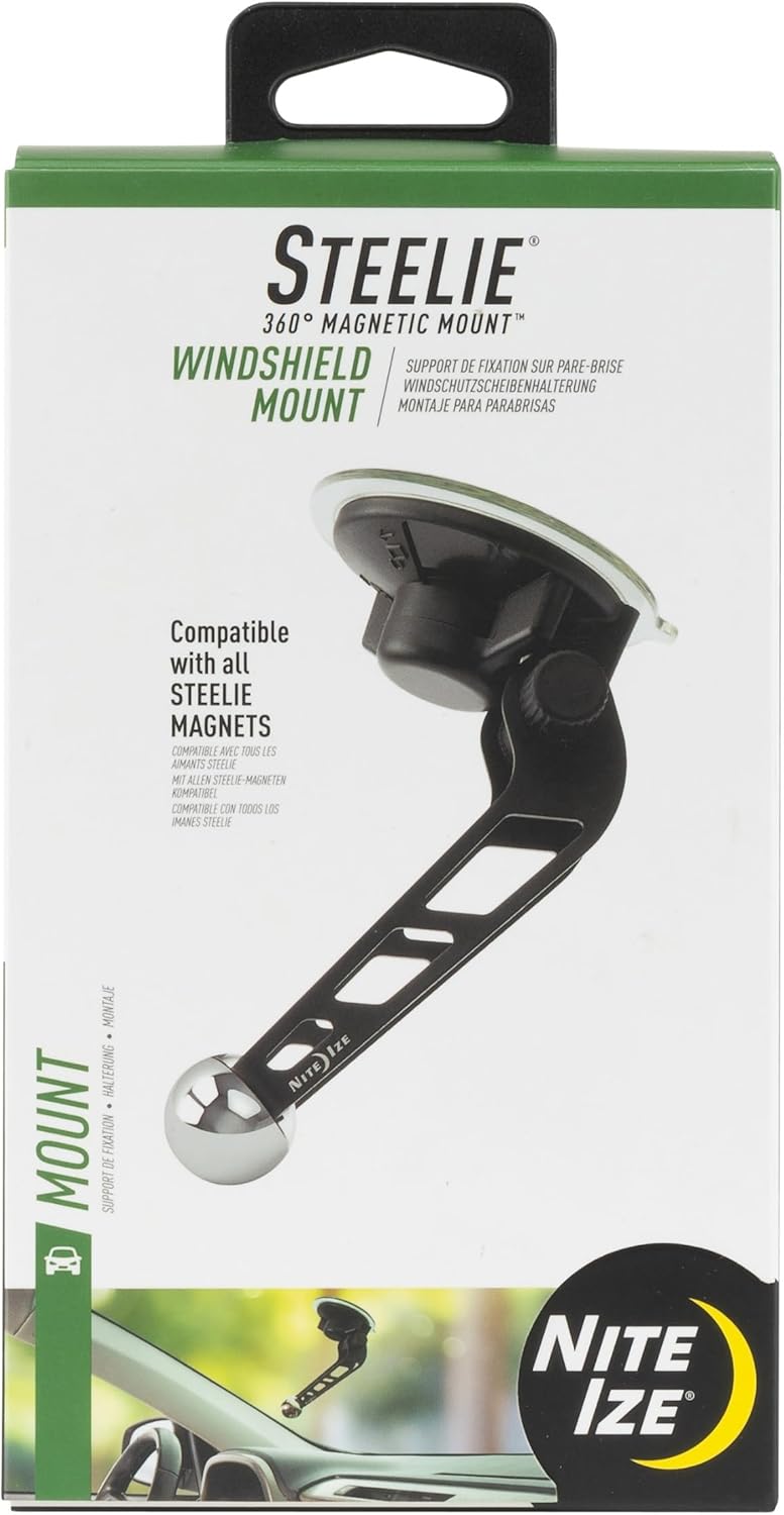 Nite Ize Steelie Windshield Mount – Phone Mount for Car Windshield – Alternative to Car Dashboard & Vent Phone Mounts – Phone Holder Compatible with Steelie Magnetic Mounting System – Black