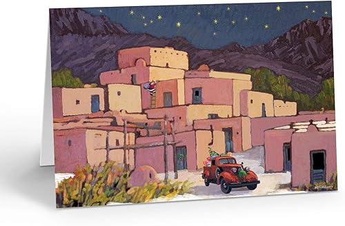 Stonehouse Collection  Tarjetas navideñas del oeste de Taos Pueblo  18 tarjetas y sobres en caja  Nuevo México