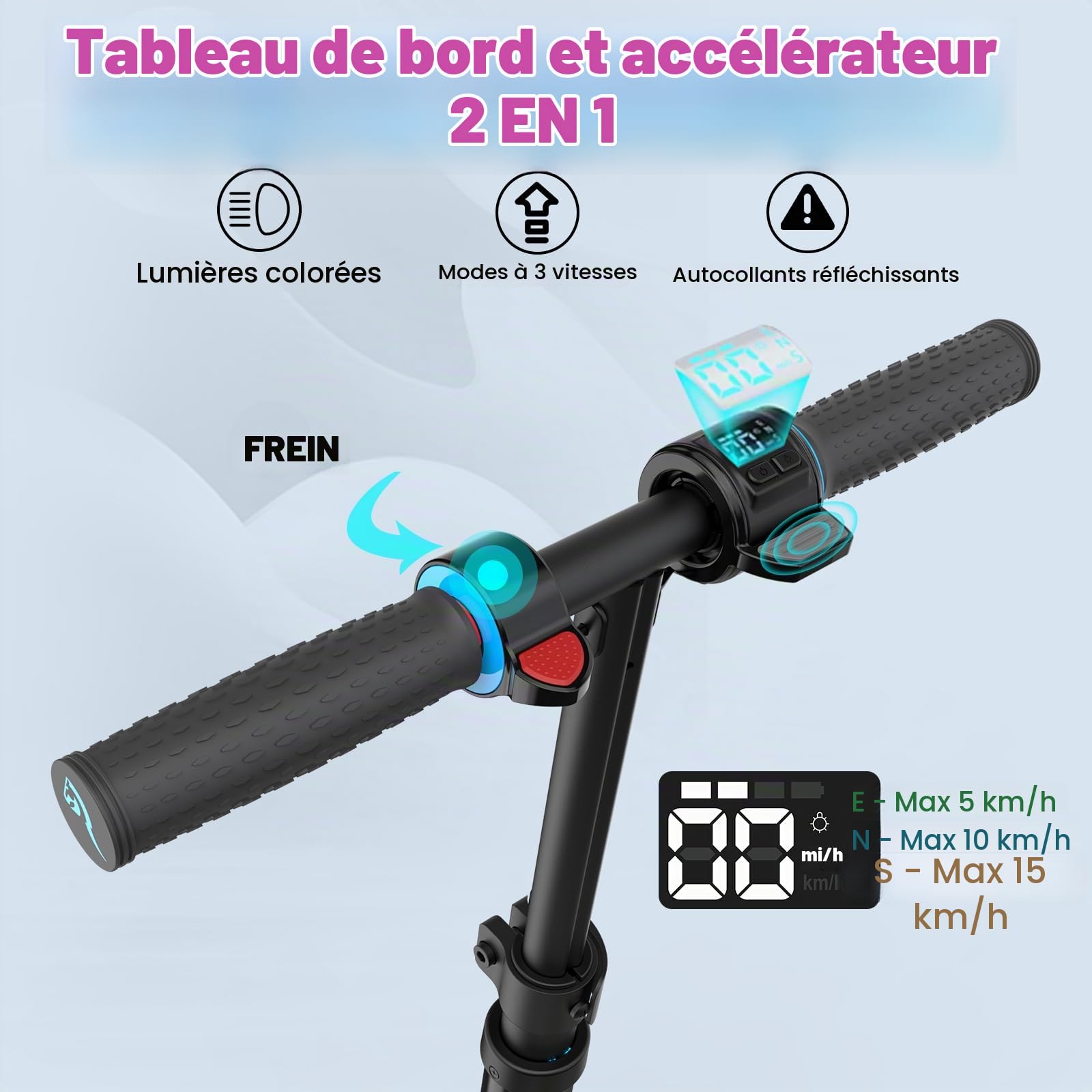 EVERCROSS 6,5'' Trottinette électrique Pliable pour Enfants 6-12 Ans | Trottinette Légère avec Moteur 150 W, 3 Vitesses, 2600 mAh, 76-96cm Hauteur Réglable, Affichage LED, Lumières LED Colorées