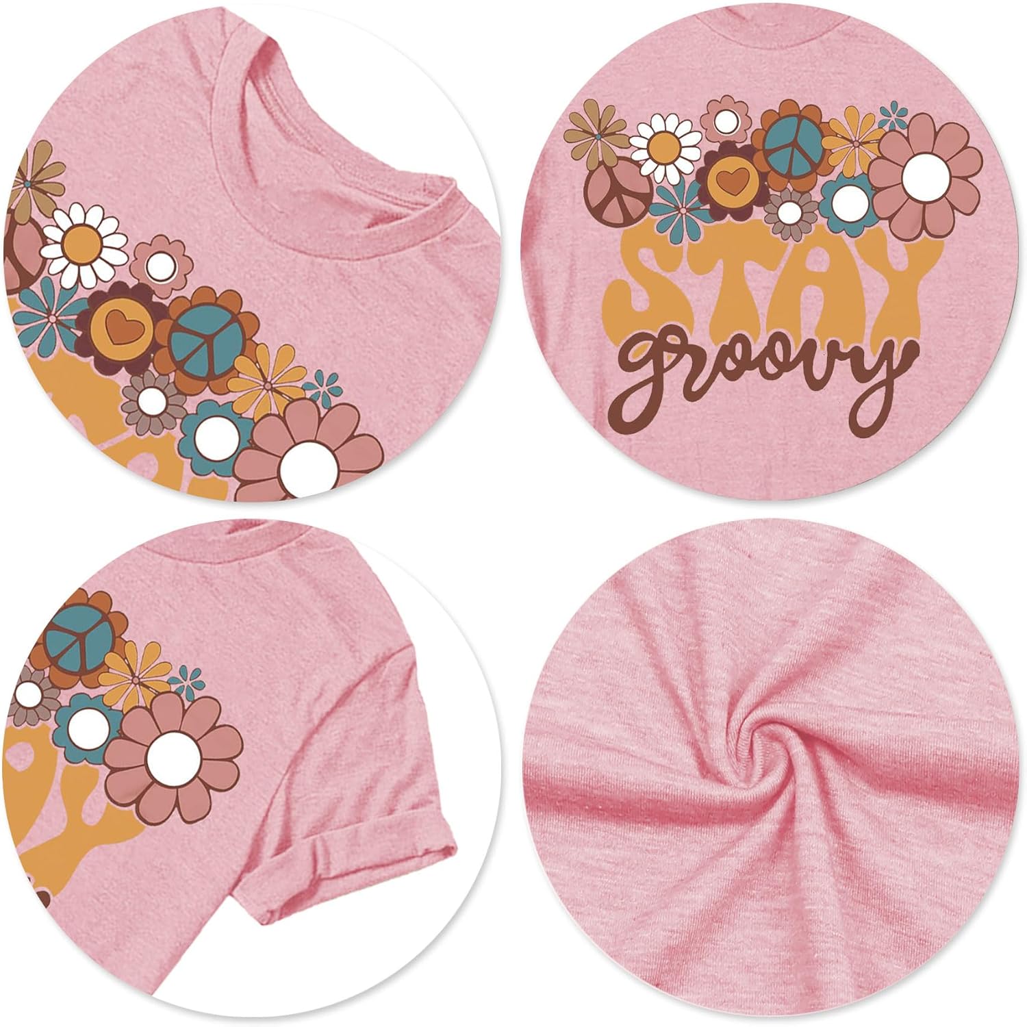 Stay Groovy Shirt for Womens:Hippie 70s T-Shirt Cute Hippie 70s T-Shirt Casual Short Sleeve Tee Tops - Image 4