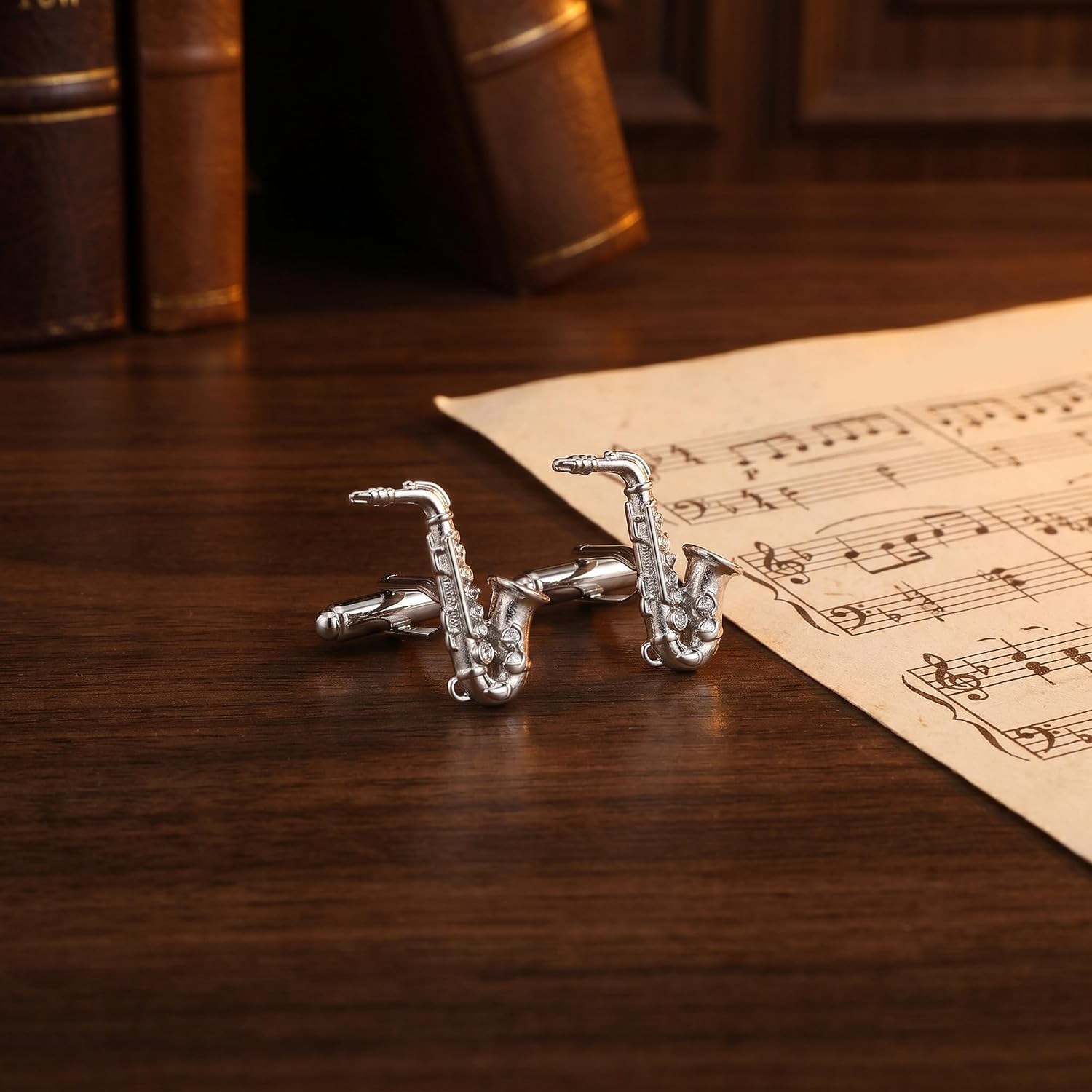Copper Saxophone Cufflinks for Men, Elegant Matte Finish Music Theme image 5