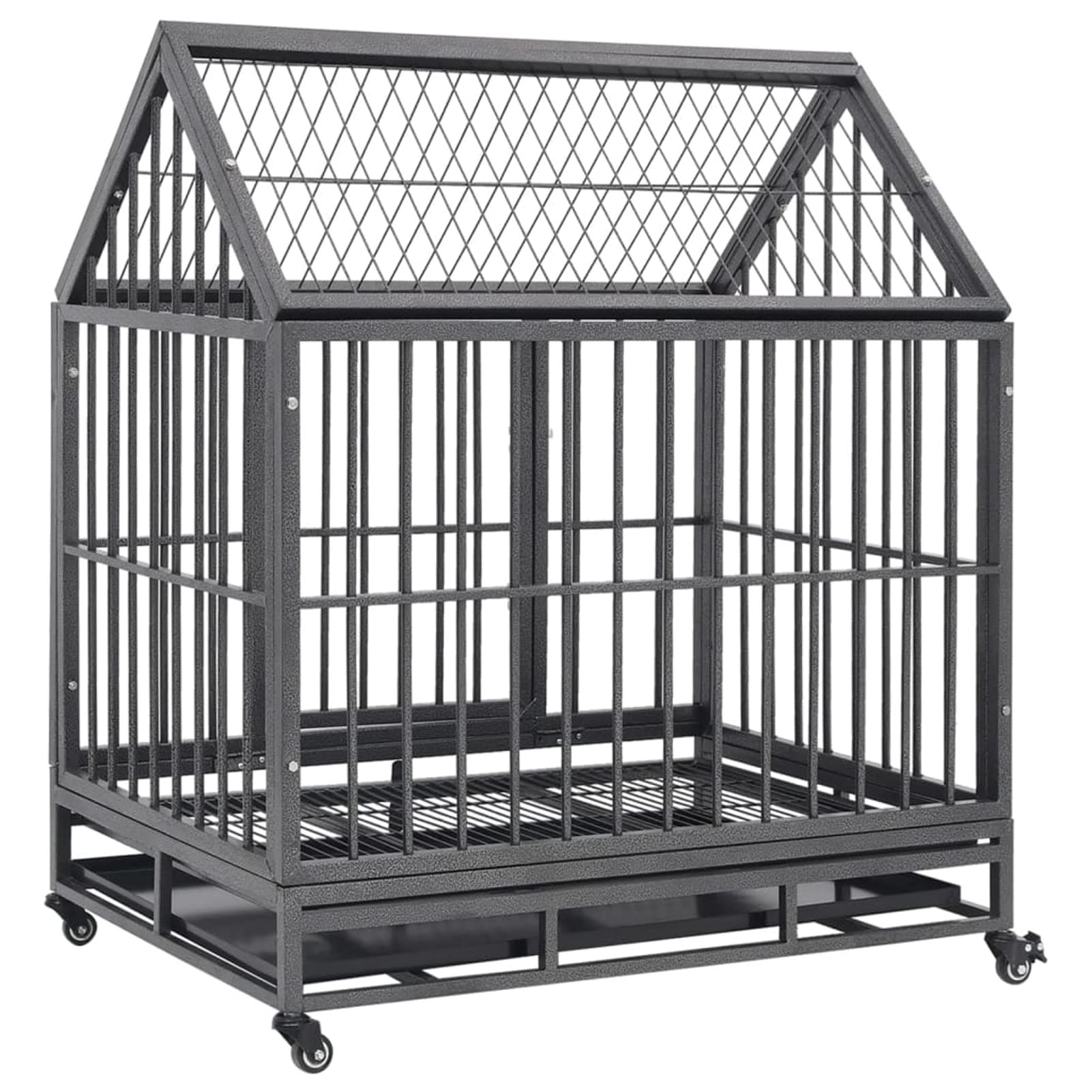 Homgoday Klatka dla psa klatka dla psa wewnętrzna Kennel dla psów klatki dla psów na zewnątrz ogrodzenie dla psów, klatka dla psa ze stalowymi kołami i dachem 92 x 62 x 106 cm