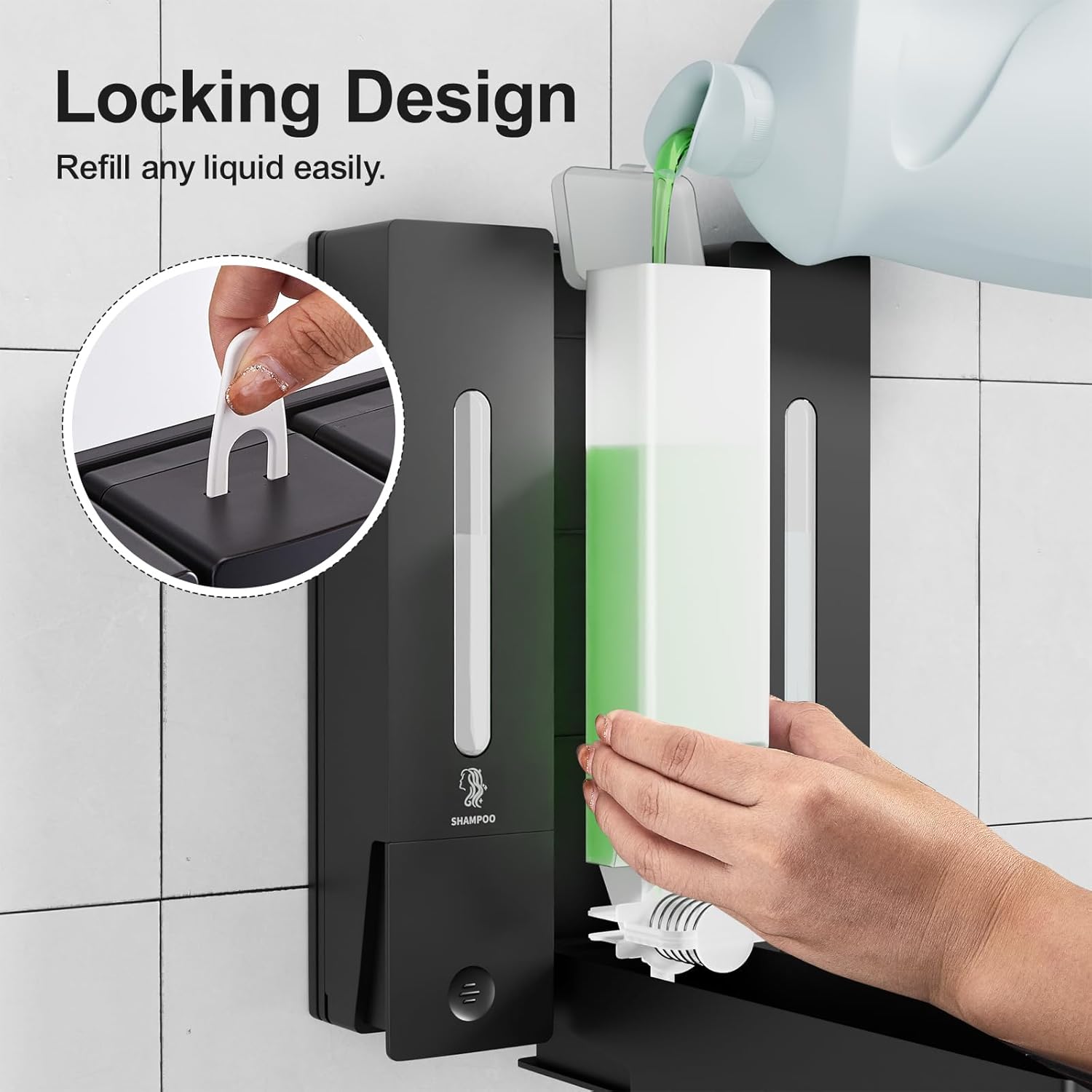 Shampoo and Conditioner Dispenser - Wall-Mounted 3-Chamber Shower Soap Dispenser, No-Drill, 1200ML Capacity, for Bathroom & Hotel - Image 4