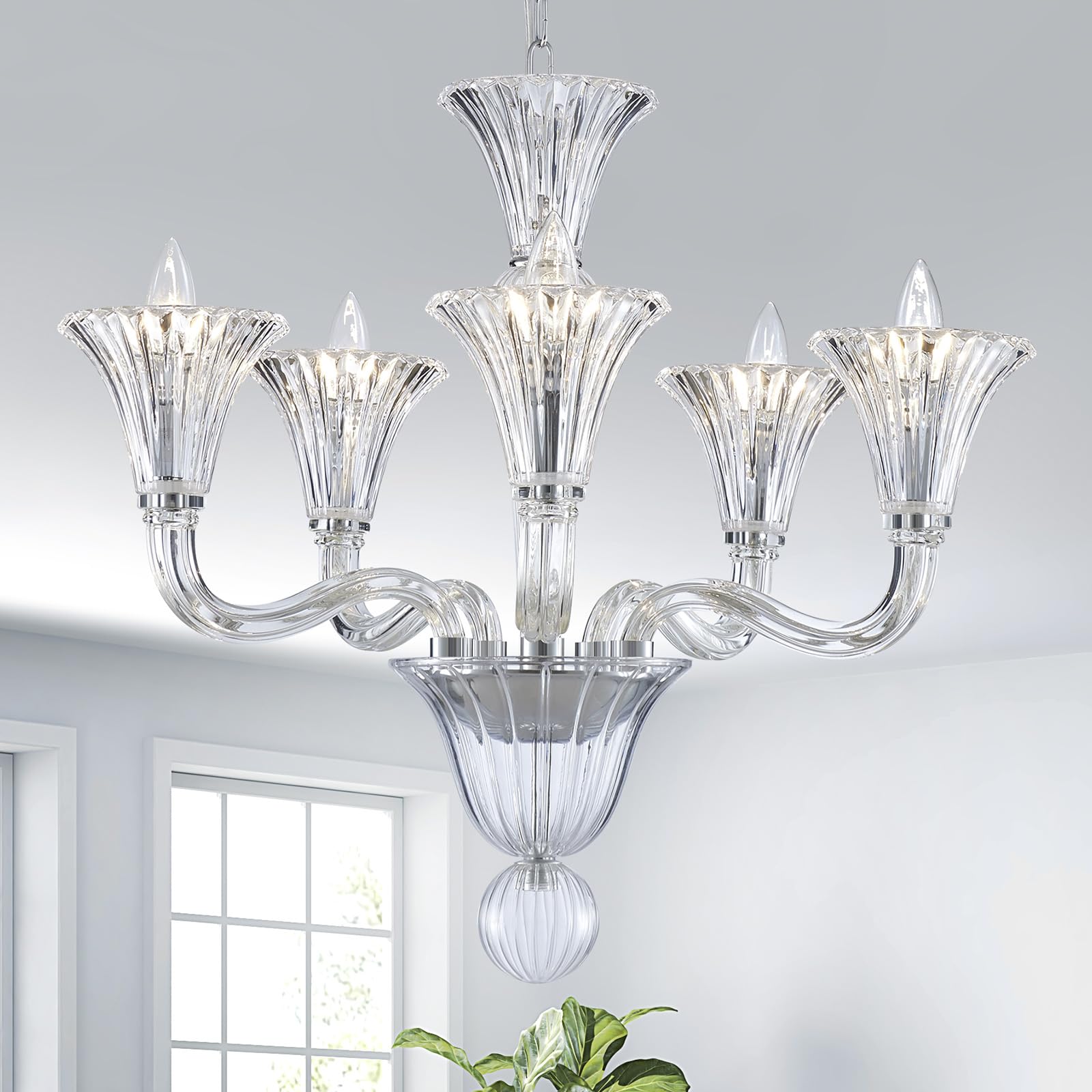 Saint Mossi Light Crystal Chandelier, Modern Dining Room Light Fixture,  Clear Crystal Pendant Light for Bathroom Bedroom Livingroom, D19xW19xH23, 
