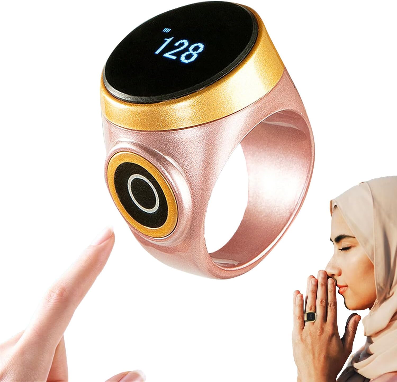Fawoonu Smart Counter Ring - Digital Display Electronic Hand Press Counter for Prayer Time With Automatic Size Adjustment