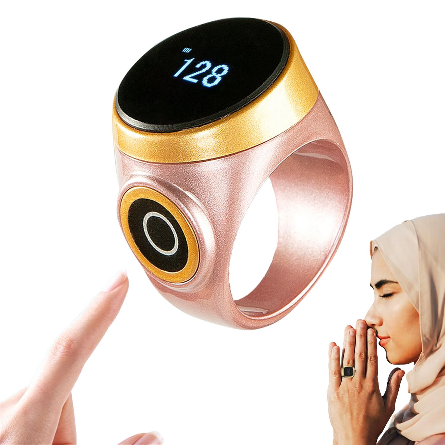 Fawoonu Smart Counter Ring - Digital Display Electronic Hand Press Counter for Prayer Time With Automatic Size Adjustment