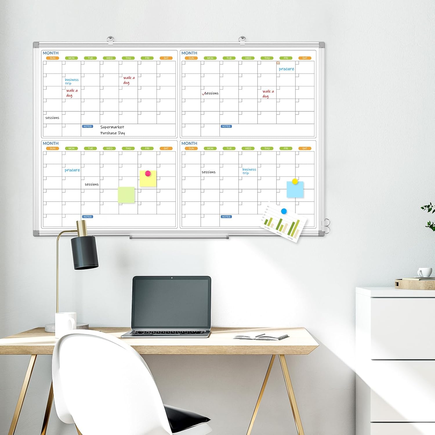 Dry Erase Calendar Whiteboard for Wall, 36" x 24" Magnetic Whiteboard Calendar Planner, Silver Aluminum Frame 4 Month Dry Erase Board for Office Home and School