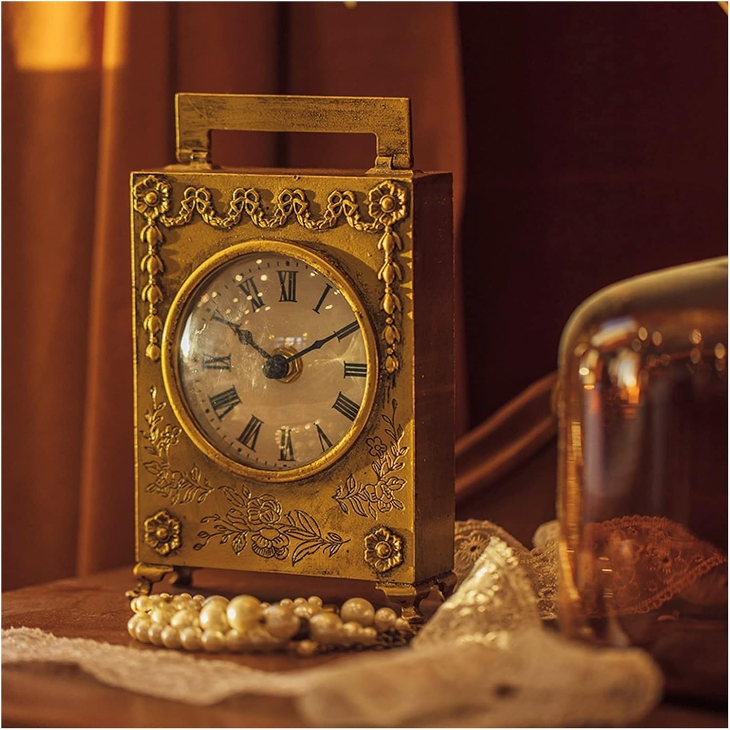 Mantle Clock Clock Ornaments Retro Table Clock Living Room Bedroom Study Clock Decorations Fashion Ornaments Homestay Clocks Desk Clock Vintage Mantel Clock (Color : Brass) (Brass)