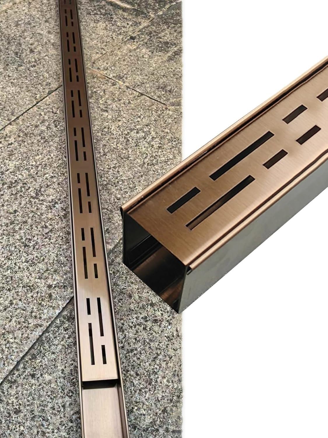 Genérico Rejillas de Drenaje Color Oro Rosa para jardín: Elegantes Canales de Drenaje para Patio con Tapas y Cinta Adhesiva: soluciones eficientes para la gestión del Agua de Lluvia en Exteriores.