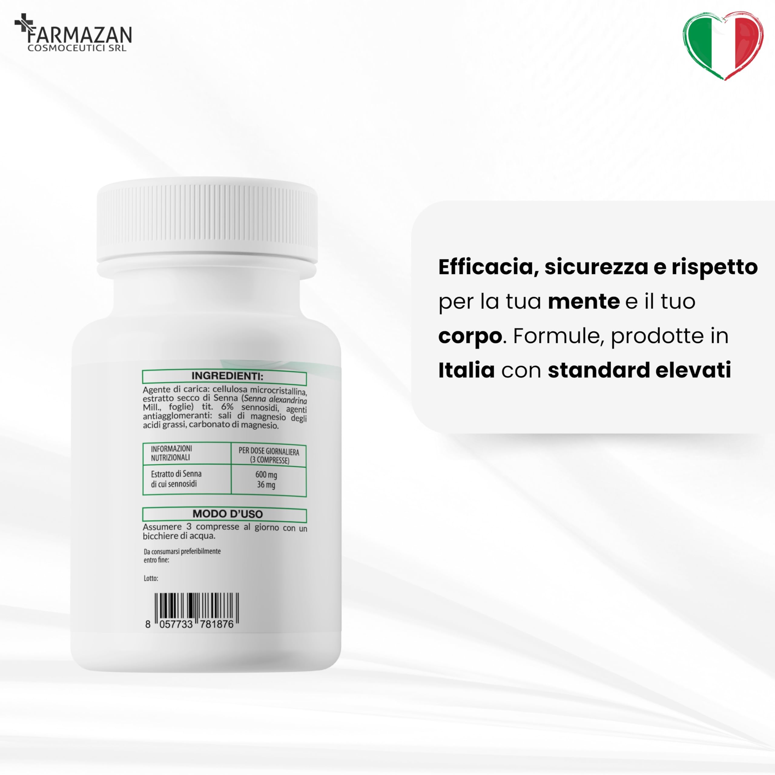 Farmazan Senna, 100 Compresse da 200mg, Integratore Alimentare a Base di Senna, che Contribuisce alla Regolarità del Transito Intestinale, Senza Glutine