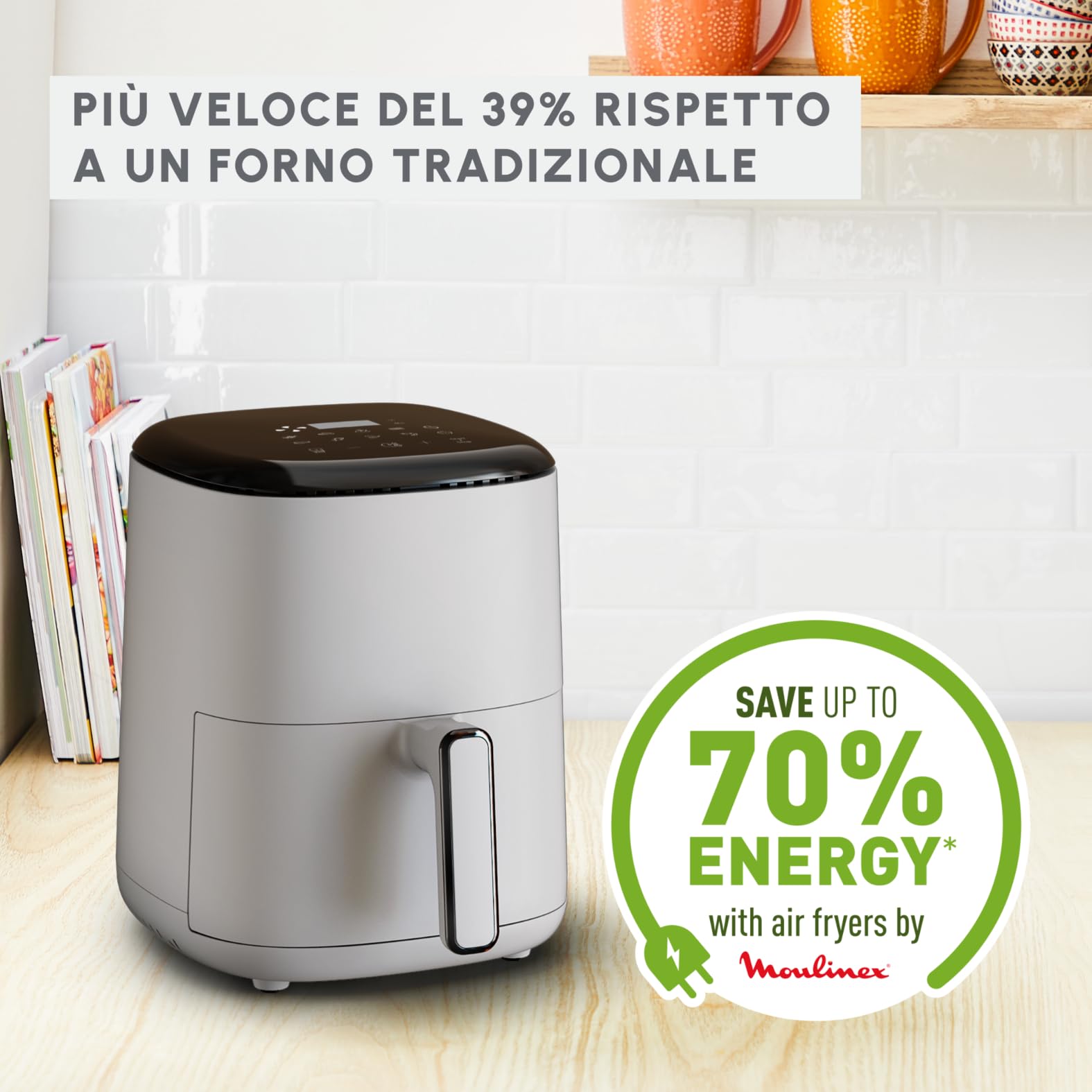 Moulinex Easy Fry Compact Friggitrice Ad Aria, 3 Litri, Senza Olio, 1300 W, Capacità 1-4 Persone, 10 Programmi Di Cottura, Touchscreen, Cestello Lavabile in Lavastoviglie, EZ145A