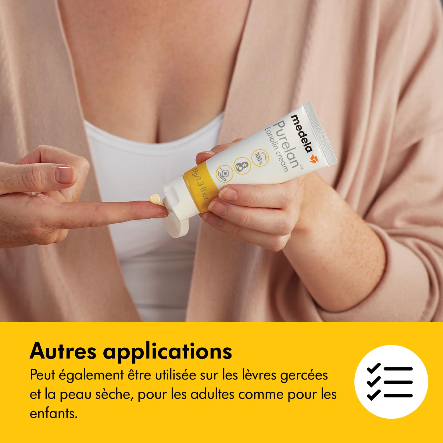 Medela - Crème d'allaitement à la lanoline Medela Purelan - mamelons douloureux, peaux sèches, 100% naturelle, hypoallergénique, 37g