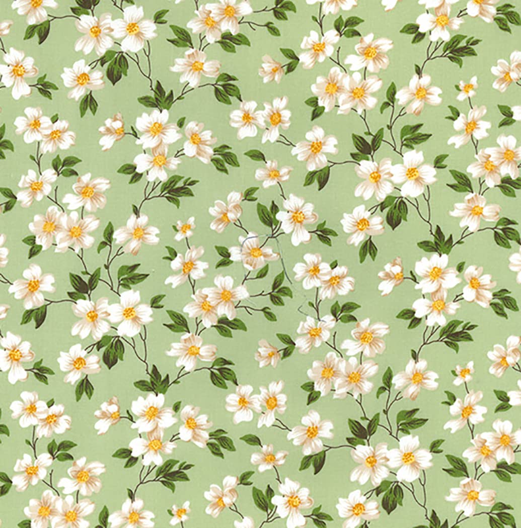 Wholesale Fabrics Green Cotton Fabric - Pretty Daisy Floral On Meadow - Craft Fabric Material Metre