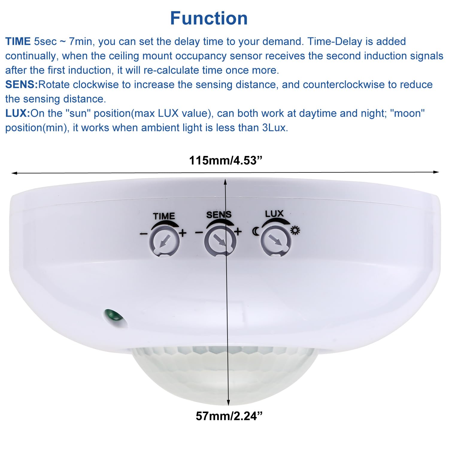 Greluma 1PC Sensor de ocupación de Montaje en Techo,Interruptor de Sensor de Movimiento PIR de 220-240V,Interruptor de luz Detector de Movimiento de Alta sensibilidad,Rango de detección de 6 m a 360°