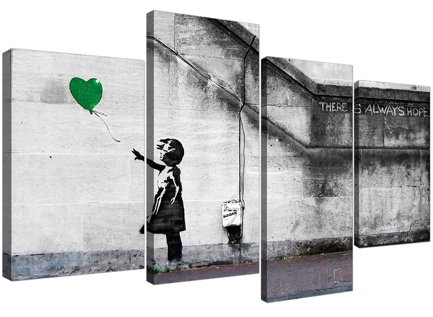 Wallfillers Canvas Pictures of Banksy Balloon Girl in Green for your Living Room - 4222