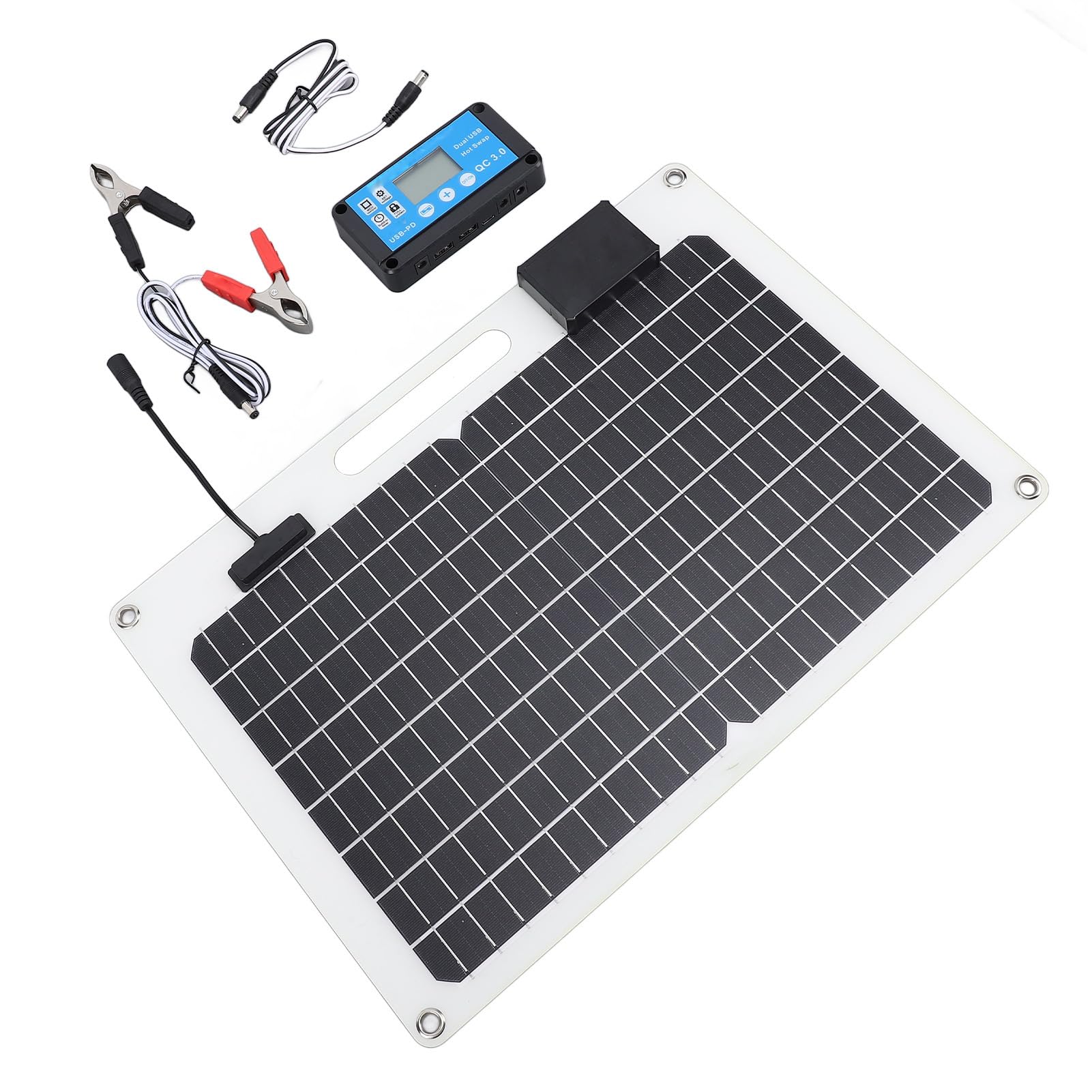 Rengue Caricatore da Pannello Solare da 100 W Pannello Solare Monocristallino con Controller da 100 A Doppie Porte USB per 12 V 24 V del Garage sul Tetto della Barca per C