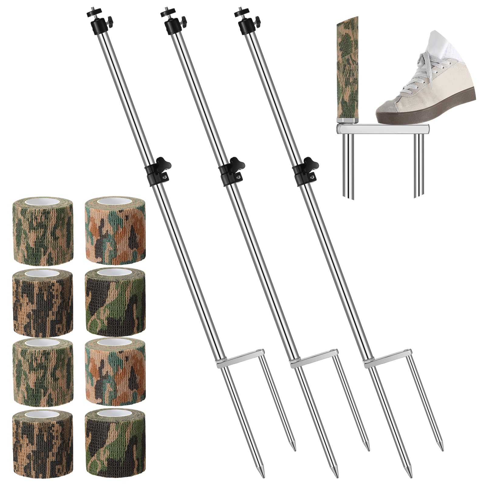MorningRo 3 Pack Trail Camera Stand Mount Foldable Stainless Steel Game Camera Stand Bracket 360° Adjustable 1/4''-20 (6mm) Screw Connection Trail