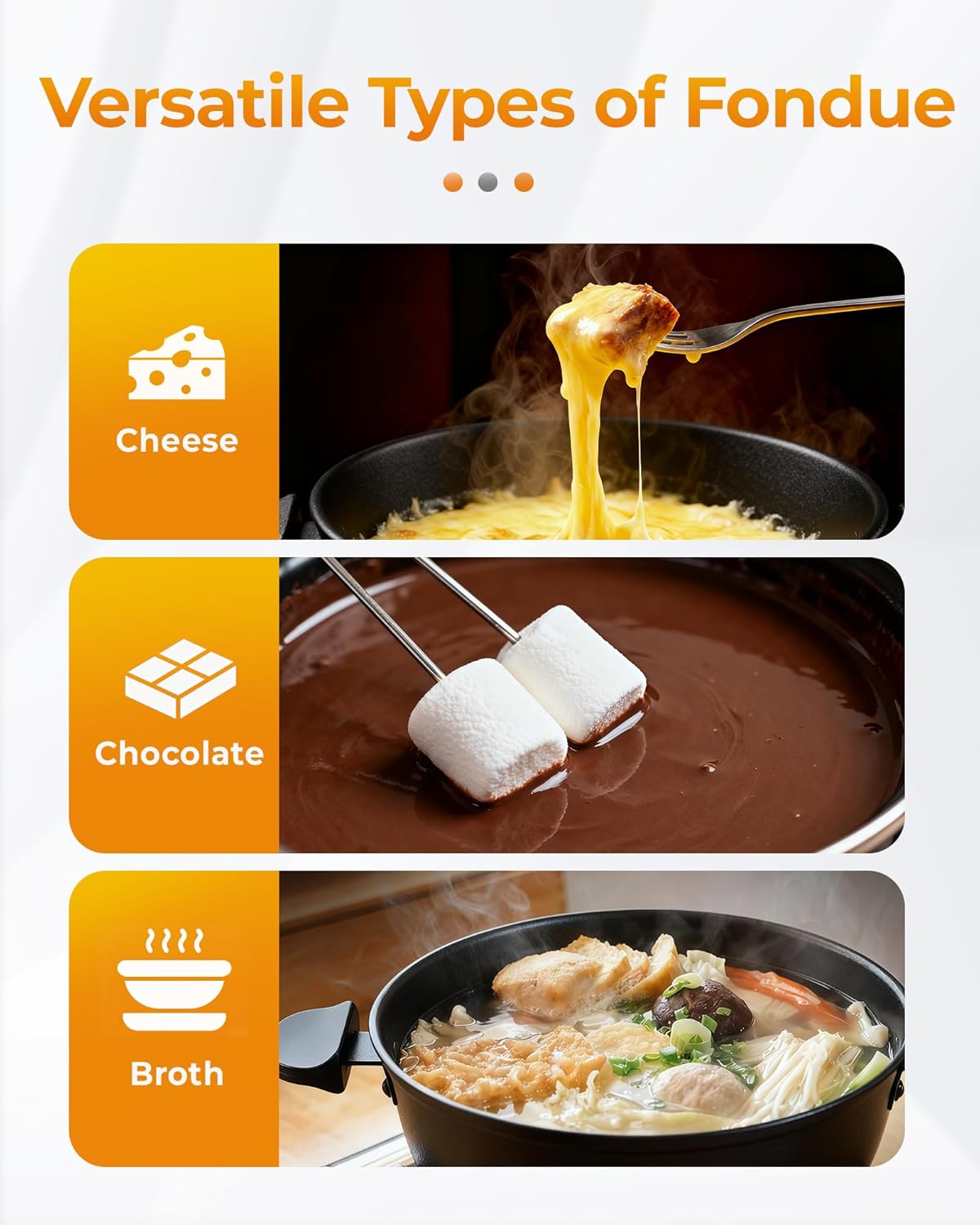 3-Quart Electric Fondue Pot Set – Stainless Steel Fondue Pot with 8 Color-Coded Forks, 3-Mode Adjustable Temperature Control for Cheese, Chocolate, Oil, and Hotpot, Model FD-10B - Image 7